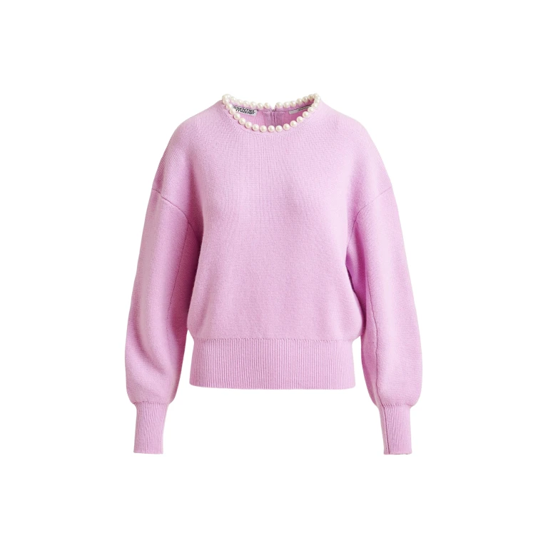 Essentiel Antwerp Light pink pearl-embellished knit sweater - Essentiel Antwerp Knitwear - Colorful Belgian Design - Shop at Luxury Shoes 