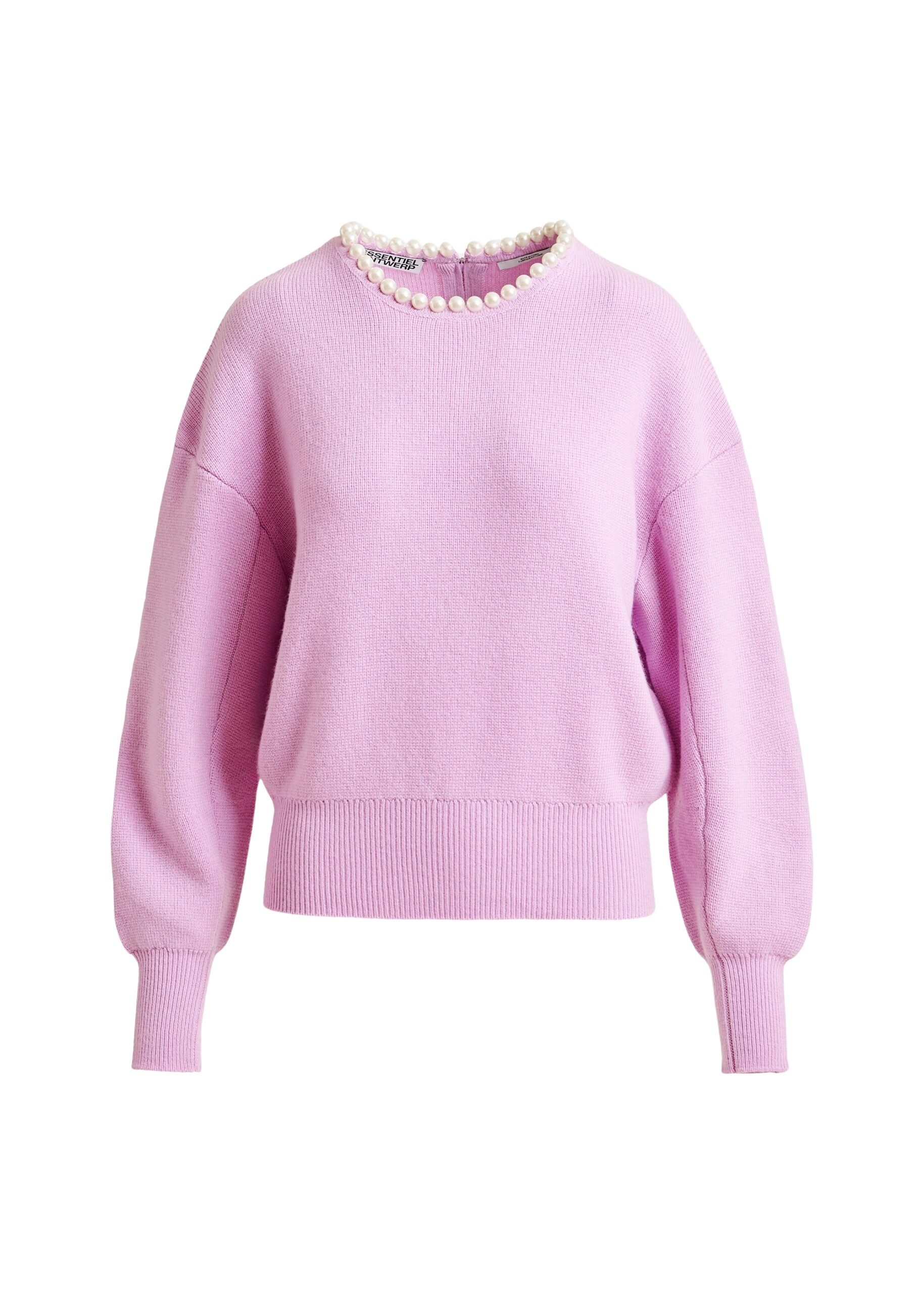Essentiel Antwerp Light pink pearl-embellished knit sweater