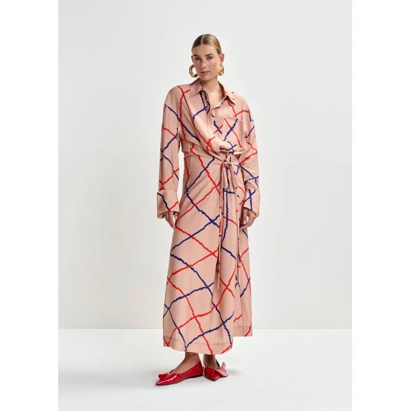red and blue checked oversized maxi dress - Essentiel Antwerp Dresses - Colorful Belgian Design - Shop at Luxury Shoes 