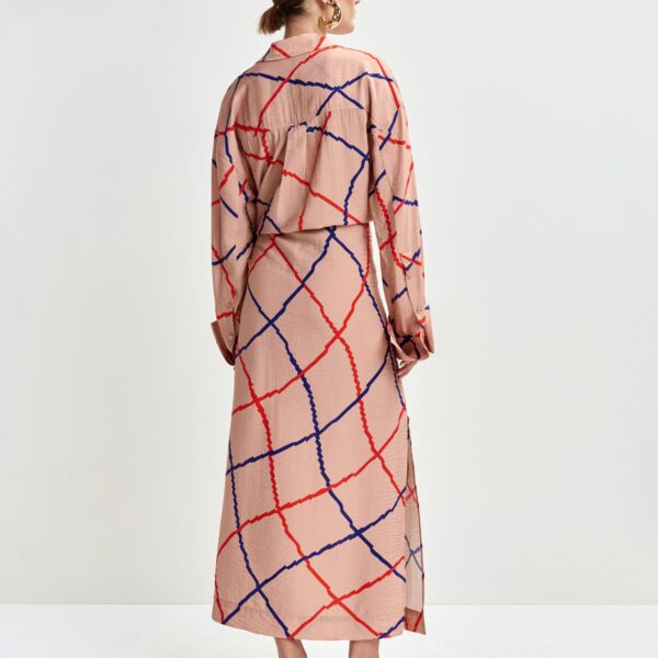 Essentiel Antwerp Light pink, red and blue checked oversized maxi dress, view 5