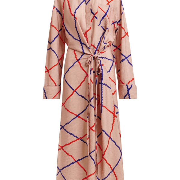 Essentiel Antwerp Light pink, red and blue checked oversized maxi dress