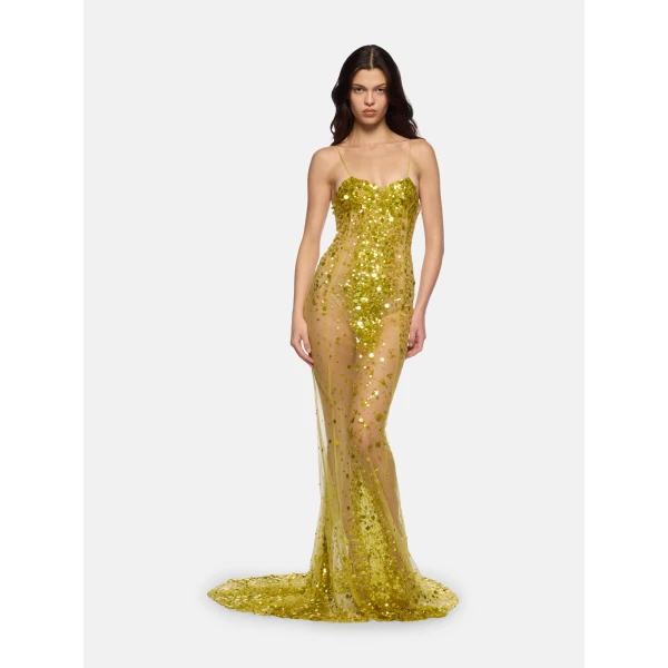 The Attico Lime Multishades Long Dress - The Attico Dresses - Designed by Gilda Ambrosio & Giorgia Tordini - Shop at Luxury Shoes 