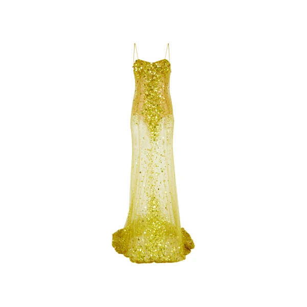 The Attico Lime Multishades Long Dress - The Attico Dresses - Designed by Gilda Ambrosio & Giorgia Tordini - Shop at Luxury Shoes 