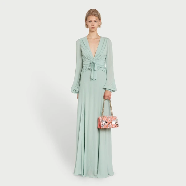 Giambattista Valli Long Acqua Dress With Bow - Giambattista Valli Dresses - Romantic Couture - Shop at Luxury Shoes 