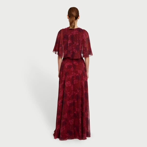 Giambattista Valli Long Anemones Silk Dress With Cape - Giambattista Valli Dresses - Romantic Couture - Shop at Luxury Shoes 
