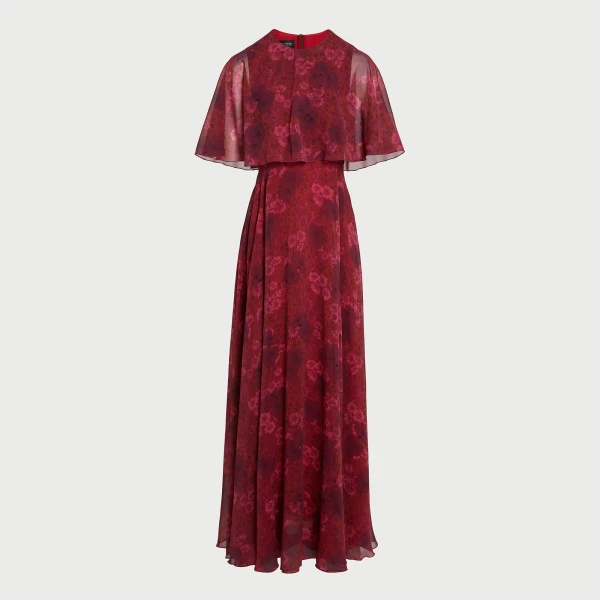 Giambattista Valli Long Anemones Silk Dress With Cape - Giambattista Valli Dresses - Romantic Couture - Shop at Luxury Shoes 
