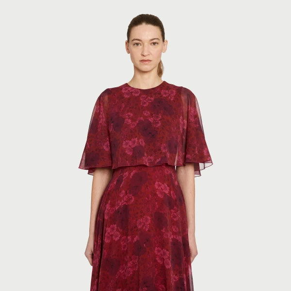Giambattista Valli Long Anemones Silk Dress With Cape - Giambattista Valli Dresses - Romantic Couture - Shop at Luxury Shoes 