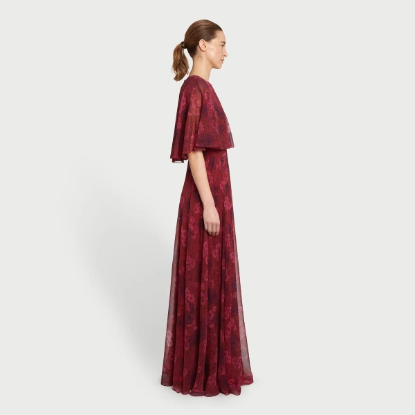 Giambattista Valli Long Anemones Silk Dress With Cape - Giambattista Valli Dresses - Romantic Couture - Shop at Luxury Shoes 