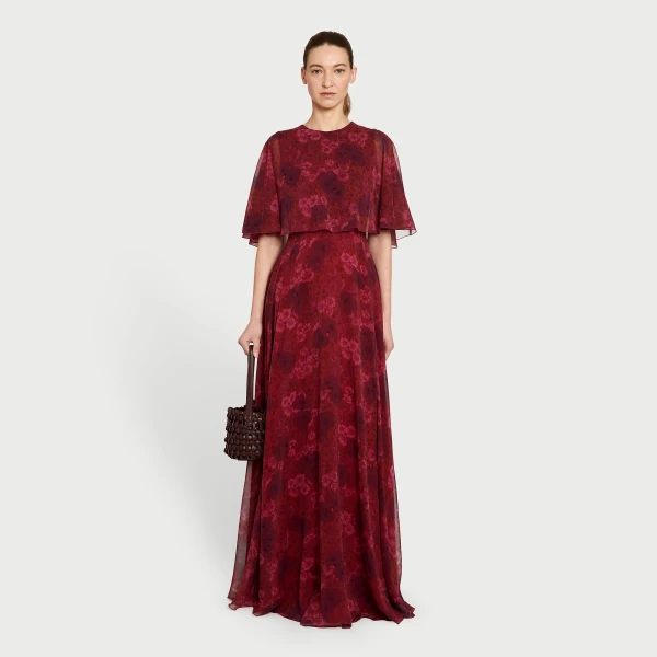 Giambattista Valli Long Anemones Silk Dress With Cape - Giambattista Valli Dresses - Romantic Couture - Shop at Luxury Shoes 