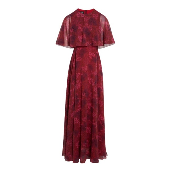 Giambattista Valli Long Anemones Silk Dress With Cape - Giambattista Valli Dresses - Romantic Couture - Shop at Luxury Shoes 