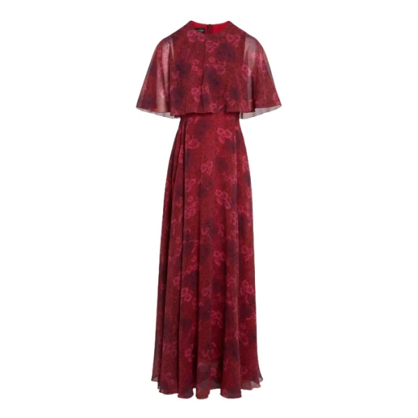 Giambattista Valli Long Anemones Silk Dress With Cape - Giambattista Valli Dresses - Romantic Couture - Shop at Luxury Shoes 