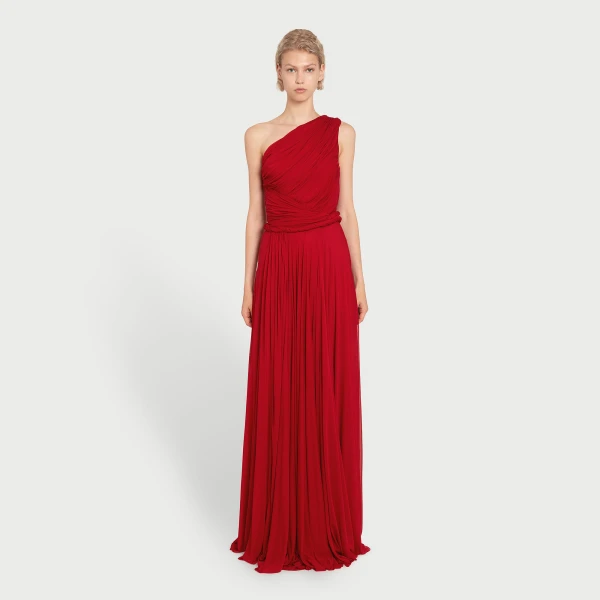 Giambattista Valli Long Asymmetrical Red Jersey Dress - Giambattista Valli Dresses - Romantic Couture - Shop at Luxury Shoes 