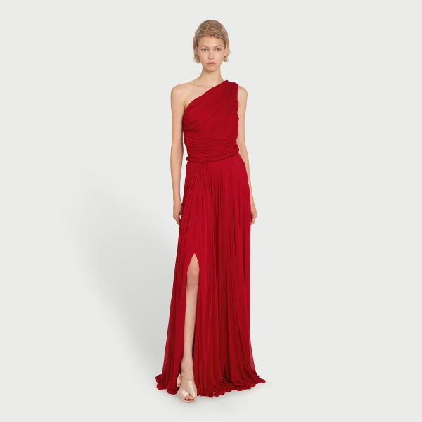 Giambattista Valli Long Asymmetrical Red Jersey Dress - Giambattista Valli Dresses - Romantic Couture - Shop at Luxury Shoes 