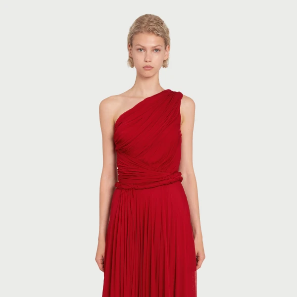 Giambattista Valli Long Asymmetrical Red Jersey Dress - Giambattista Valli Dresses - Romantic Couture - Shop at Luxury Shoes 