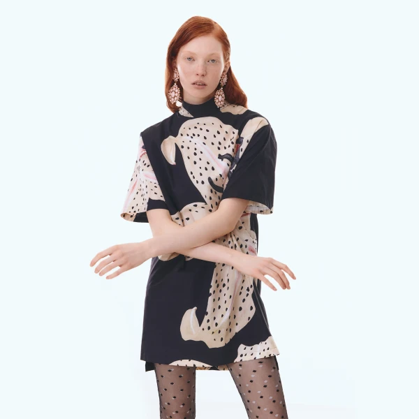 Giambattista Valli Long Black Macro Lilies Popeline Blouse - Giambattista Valli Tops - Romantic Couture - Shop at Luxury Shoes 