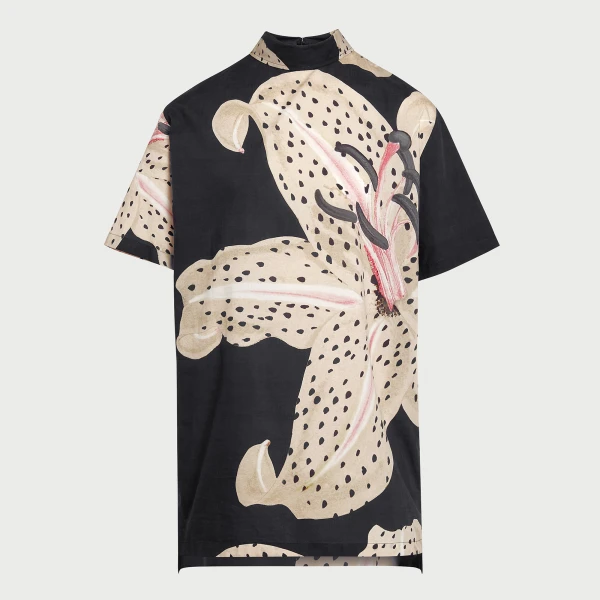 Giambattista Valli Long Black Macro Lilies Popeline Blouse - Giambattista Valli Tops - Romantic Couture - Shop at Luxury Shoes 