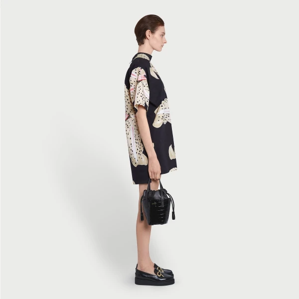 Giambattista Valli Long Black Macro Lilies Popeline Blouse - Giambattista Valli Tops - Romantic Couture - Shop at Luxury Shoes 