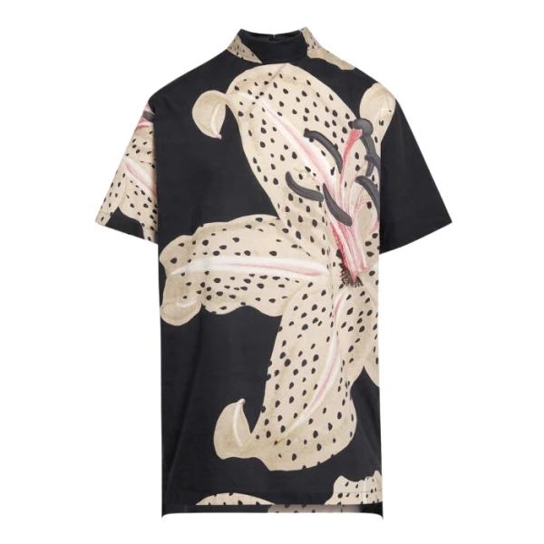 Giambattista Valli Long Black Macro Lilies Popeline Blouse - Giambattista Valli Tops - Romantic Couture - Shop at Luxury Shoes 