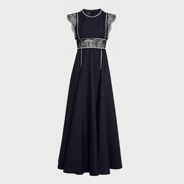 Giambattista Valli Long Black Popeline And Lace Dress - Giambattista Valli Dresses - Romantic Couture - Shop at Luxury Shoes 