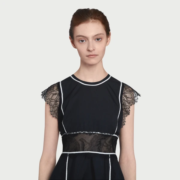 Giambattista Valli Long Black Popeline And Lace Dress - Giambattista Valli Dresses - Romantic Couture - Shop at Luxury Shoes 