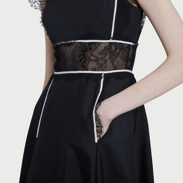 Giambattista Valli Long Black Popeline And Lace Dress - Giambattista Valli Dresses - Romantic Couture - Shop at Luxury Shoes 