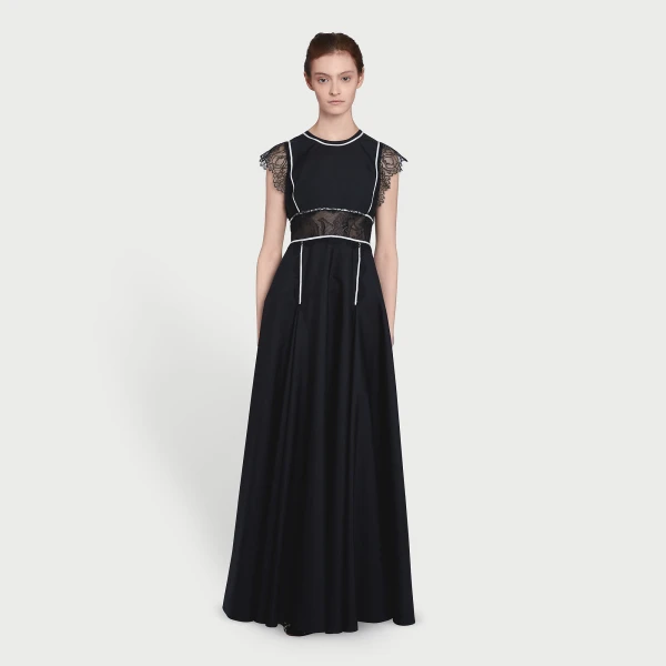 Giambattista Valli Long Black Popeline And Lace Dress - Giambattista Valli Dresses - Romantic Couture - Shop at Luxury Shoes 