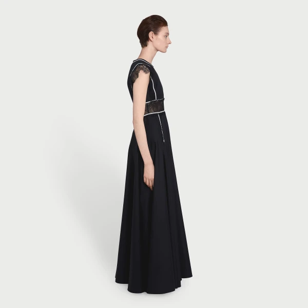 Giambattista Valli Long Black Popeline And Lace Dress - Giambattista Valli Dresses - Romantic Couture - Shop at Luxury Shoes 