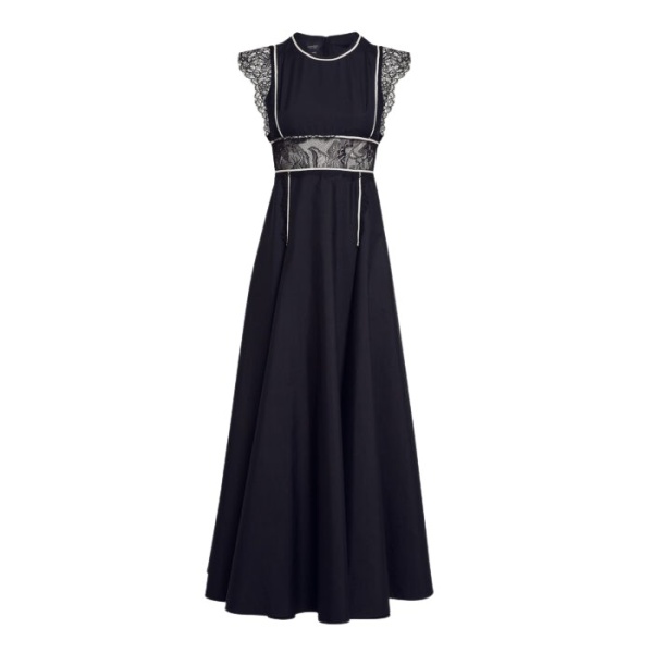 Giambattista Valli Long Black Popeline And Lace Dress - Giambattista Valli Dresses - Romantic Couture - Shop at Luxury Shoes 