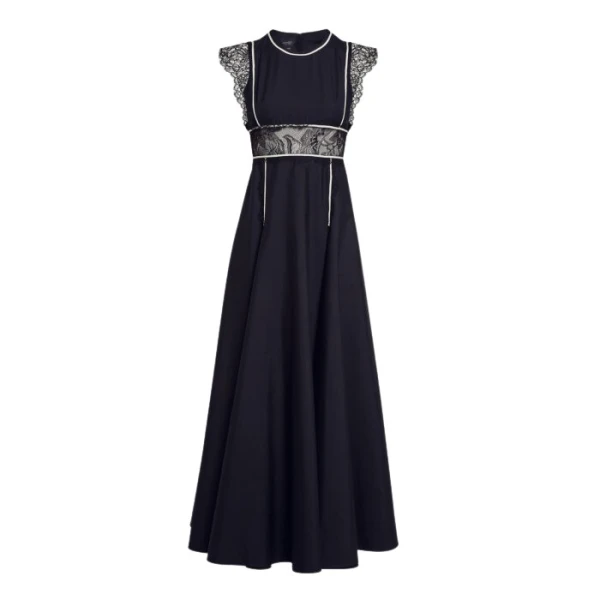 Giambattista Valli Long Black Popeline And Lace Dress - Giambattista Valli Dresses - Romantic Couture - Shop at Luxury Shoes 