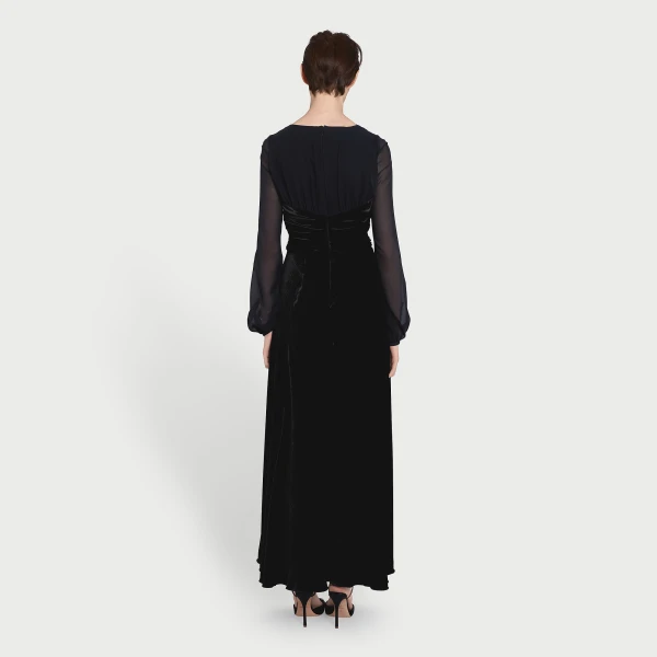 Giambattista Valli Long Black Velvet And Lace Dress - Giambattista Valli Dresses - Romantic Couture - Shop at Luxury Shoes 