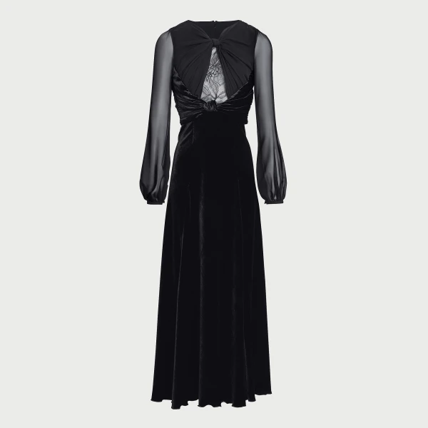 Giambattista Valli Long Black Velvet And Lace Dress - Giambattista Valli Dresses - Romantic Couture - Shop at Luxury Shoes 