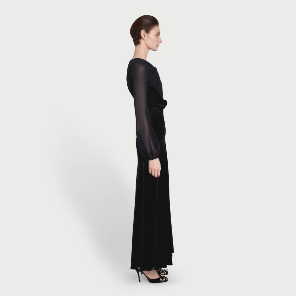 Giambattista Valli Long Black Velvet And Lace Dress - Giambattista Valli Dresses - Romantic Couture - Shop at Luxury Shoes 