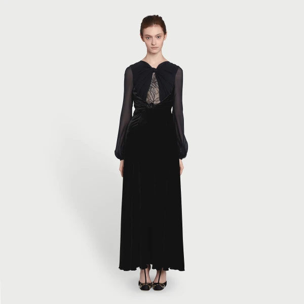 Giambattista Valli Long Black Velvet And Lace Dress - Giambattista Valli Dresses - Romantic Couture - Shop at Luxury Shoes 