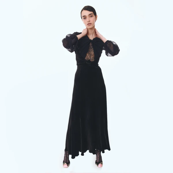 Giambattista Valli Long Black Velvet And Lace Dress - Giambattista Valli Dresses - Romantic Couture - Shop at Luxury Shoes 