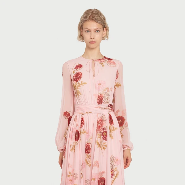 Giambattista Valli Long Blossoms Pink Silk Dress - Giambattista Valli Dresses - Romantic Couture - Shop at Luxury Shoes 
