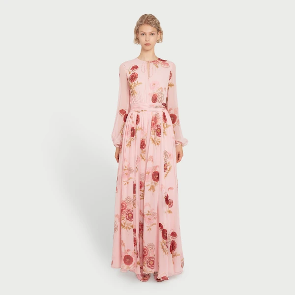 Giambattista Valli Long Blossoms Pink Silk Dress - Giambattista Valli Dresses - Romantic Couture - Shop at Luxury Shoes 