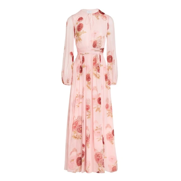 Giambattista Valli Long Blossoms Pink Silk Dress - Giambattista Valli Dresses - Romantic Couture - Shop at Luxury Shoes 