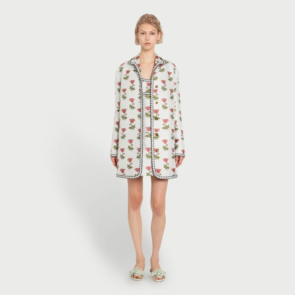 Giambattista Valli Long Blue Floral Jacquard Coat - Giambattista Valli Coats - Romantic Couture - Shop at Luxury Shoes 