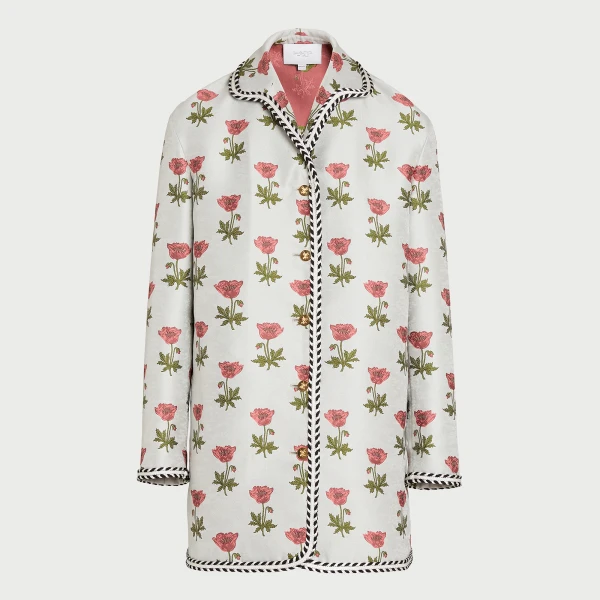 Giambattista Valli Long Blue Floral Jacquard Coat - Giambattista Valli Coats - Romantic Couture - Shop at Luxury Shoes 
