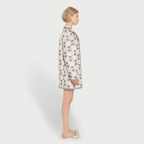 Giambattista Valli Long Blue Floral Jacquard Coat - Giambattista Valli Coats - Romantic Couture - Shop at Luxury Shoes 