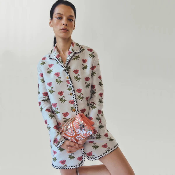 Giambattista Valli Long Blue Floral Jacquard Coat - Giambattista Valli Coats - Romantic Couture - Shop at Luxury Shoes 