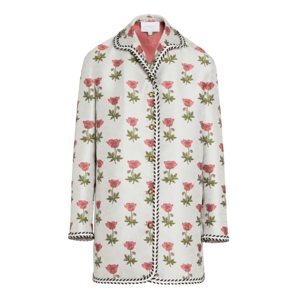 Giambattista Valli Long Blue Floral Jacquard Coat - Giambattista Valli Coats - Romantic Couture - Shop at Luxury Shoes 