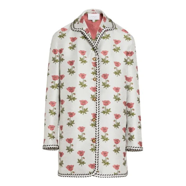 Giambattista Valli Long Blue Floral Jacquard Coat - Giambattista Valli Coats - Romantic Couture - Shop at Luxury Shoes 