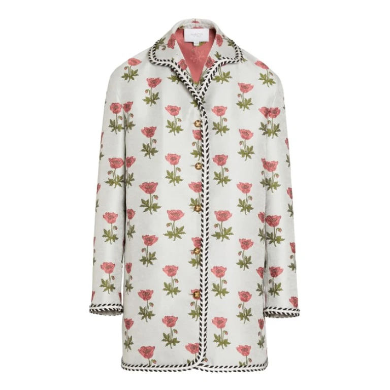 Giambattista Valli Long Blue Floral Jacquard Coat - Giambattista Valli Coats - Romantic Couture - Shop at Luxury Shoes 