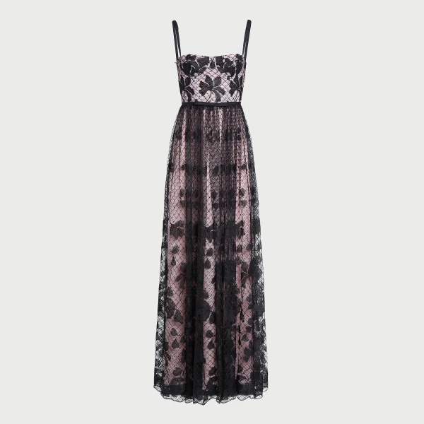 Giambattista Valli Long Corset Dress In Tulle With Floral Embroidery - Giambattista Valli Dresses - Romantic Couture - Shop at Luxury Shoes 