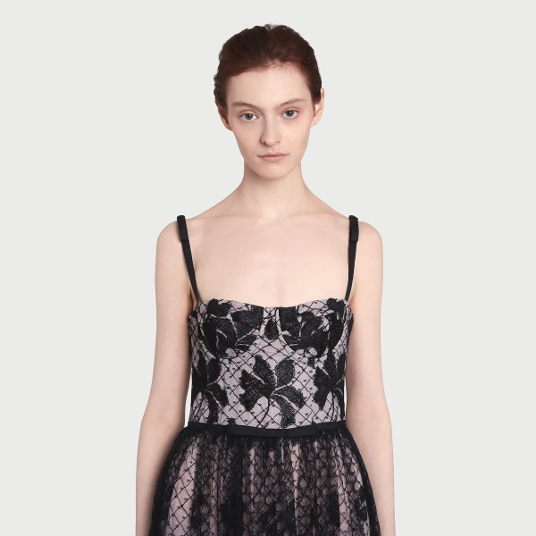 Giambattista Valli Long Corset Dress In Tulle With Floral Embroidery - Giambattista Valli Dresses - Romantic Couture - Shop at Luxury Shoes 