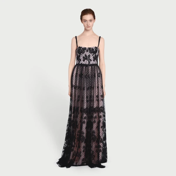 Giambattista Valli Long Corset Dress In Tulle With Floral Embroidery - Giambattista Valli Dresses - Romantic Couture - Shop at Luxury Shoes 