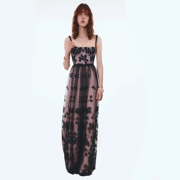 Giambattista Valli Long Corset Dress In Tulle With Floral Embroidery - Giambattista Valli Dresses - Romantic Couture - Shop at Luxury Shoes 