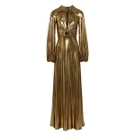 Giambattista Valli Long Gold Laminated Jersey Dress With Bows - Giambattista Valli Dresses - Romantic Couture - Shop at Luxury Shoes 