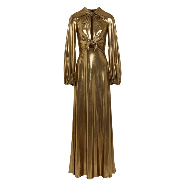 Long-Gold-Laminated-Jersey-Dress-With-Bows-Giambattista-Valli-Dresses-718608_nobg Giambattista Valli Long Gold Laminated Jersey Dress With Bows - Giambattista Valli Dresses - Romantic Couture - Shop at Luxury Shoes